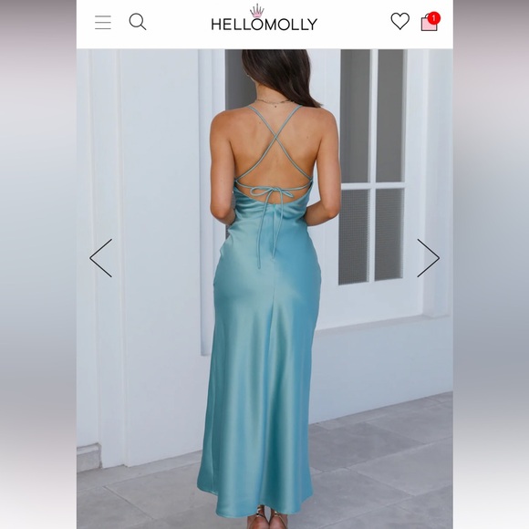 Hello Molly satin midi dress in teal - Picture 3 of 3
